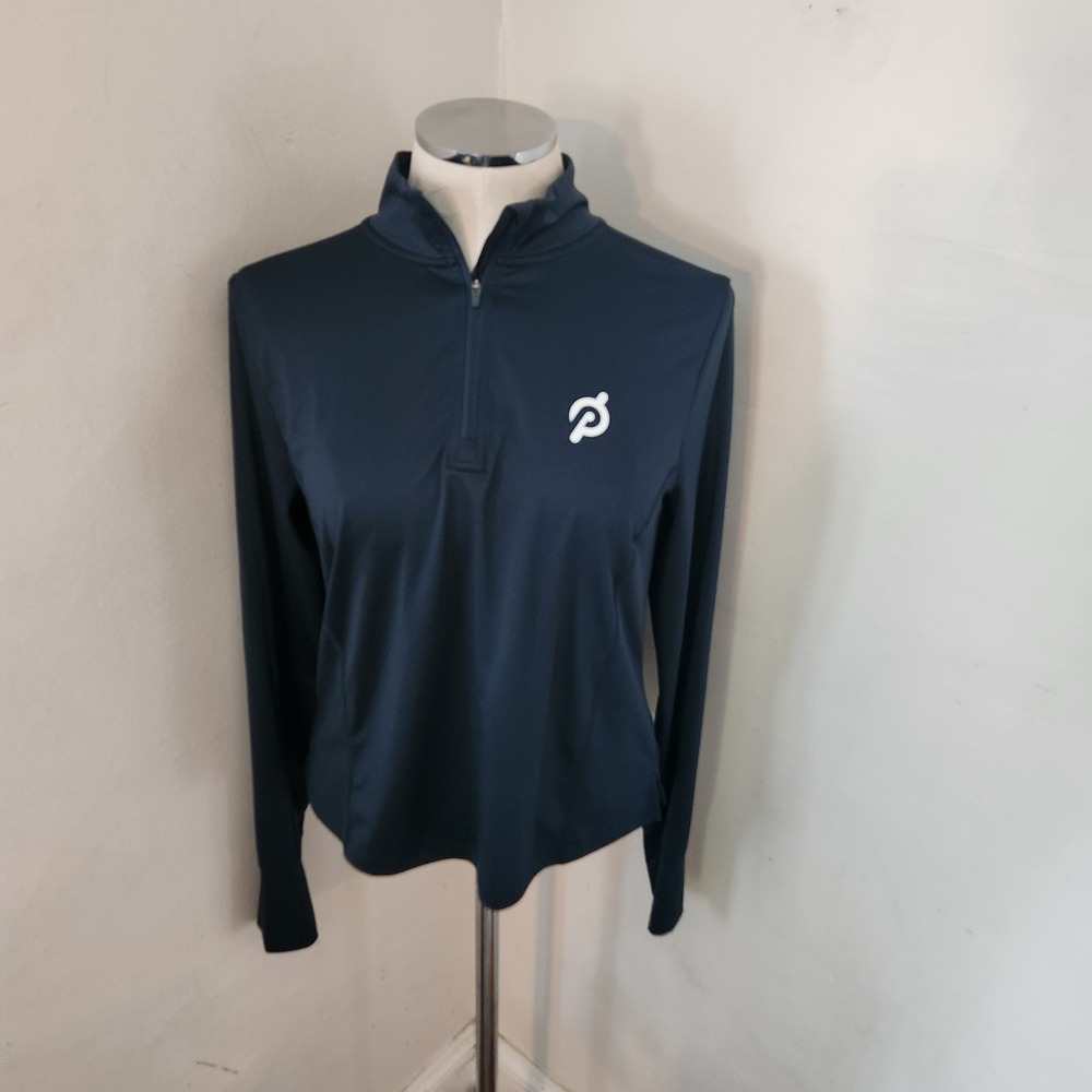 Peloton Womens Quarter Zip Pullover Green Blue Long Sleeve Activewear Top Size M